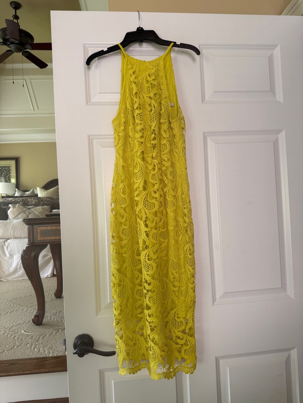 Guess Yellow Lace Midi Dress